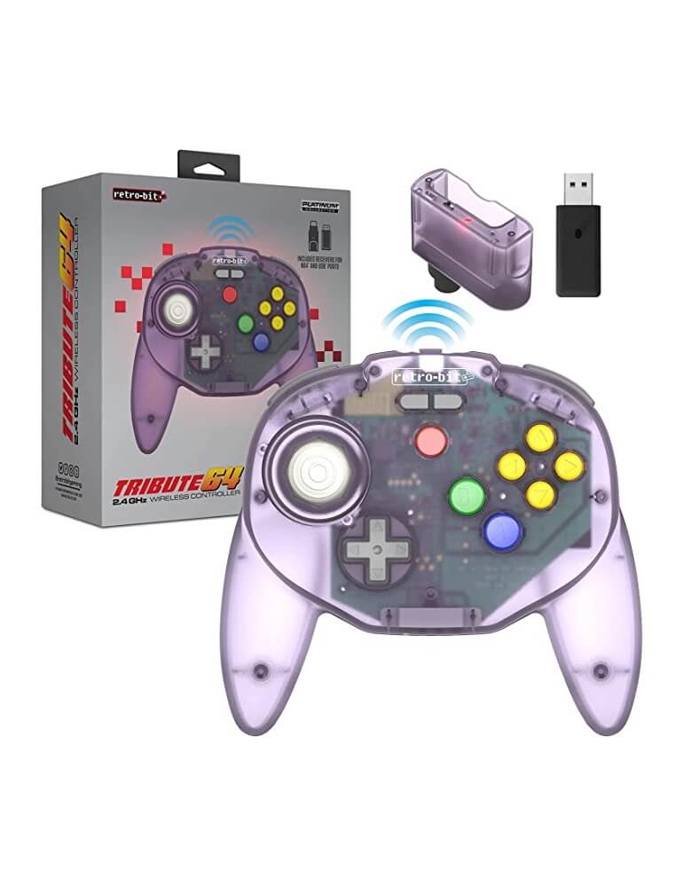 Tribute 64 2.4Ghz Wireless Controller for N64 Switch PC Mac Atomic Purple-Nintendo 64-Pixxelife by INMEDIA