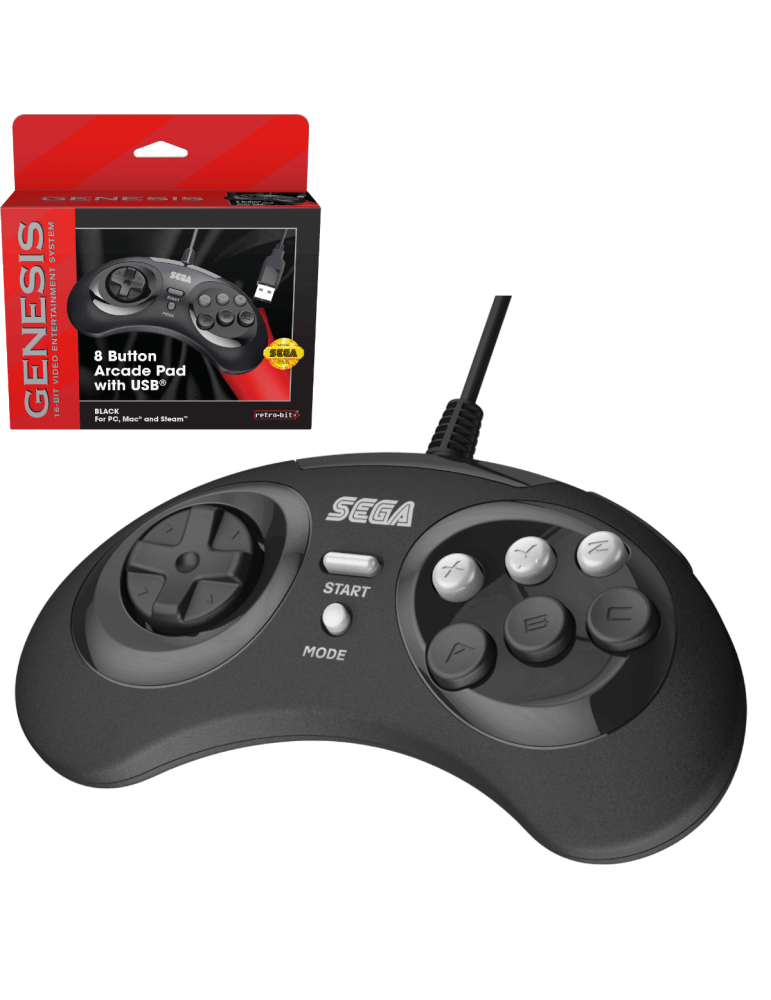 Controller Pad Arcade 8-Bottoni per PC Mac Steam blue-Mega Drive-Pixxelife by INMEDIA