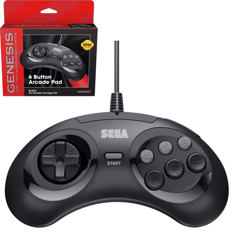 6-Button Arcade Pad Controller for Mega Drive Black-Mega Drive - Genesis-Pixxelife by INMEDIA