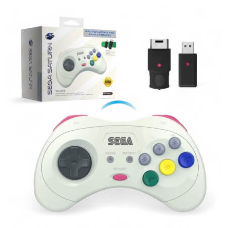 Retro-bit Official SEGA Arcade Pad 2.4G Wireless V2 per Saturn PC Mac Switch Bianco